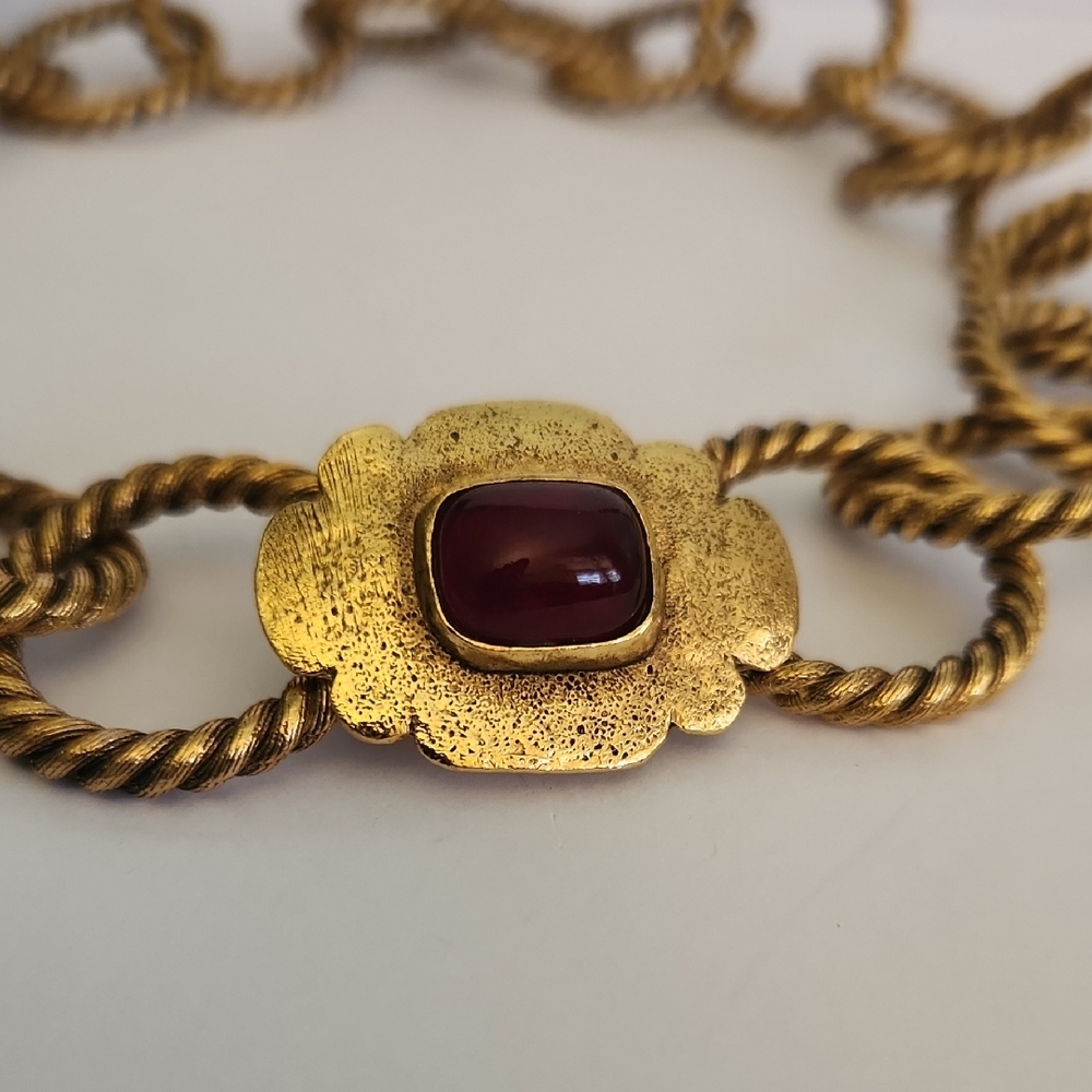 Chanel Red Gripoix Glass Gold Plated Chunky Link Necklace - Picture 2 of 9
